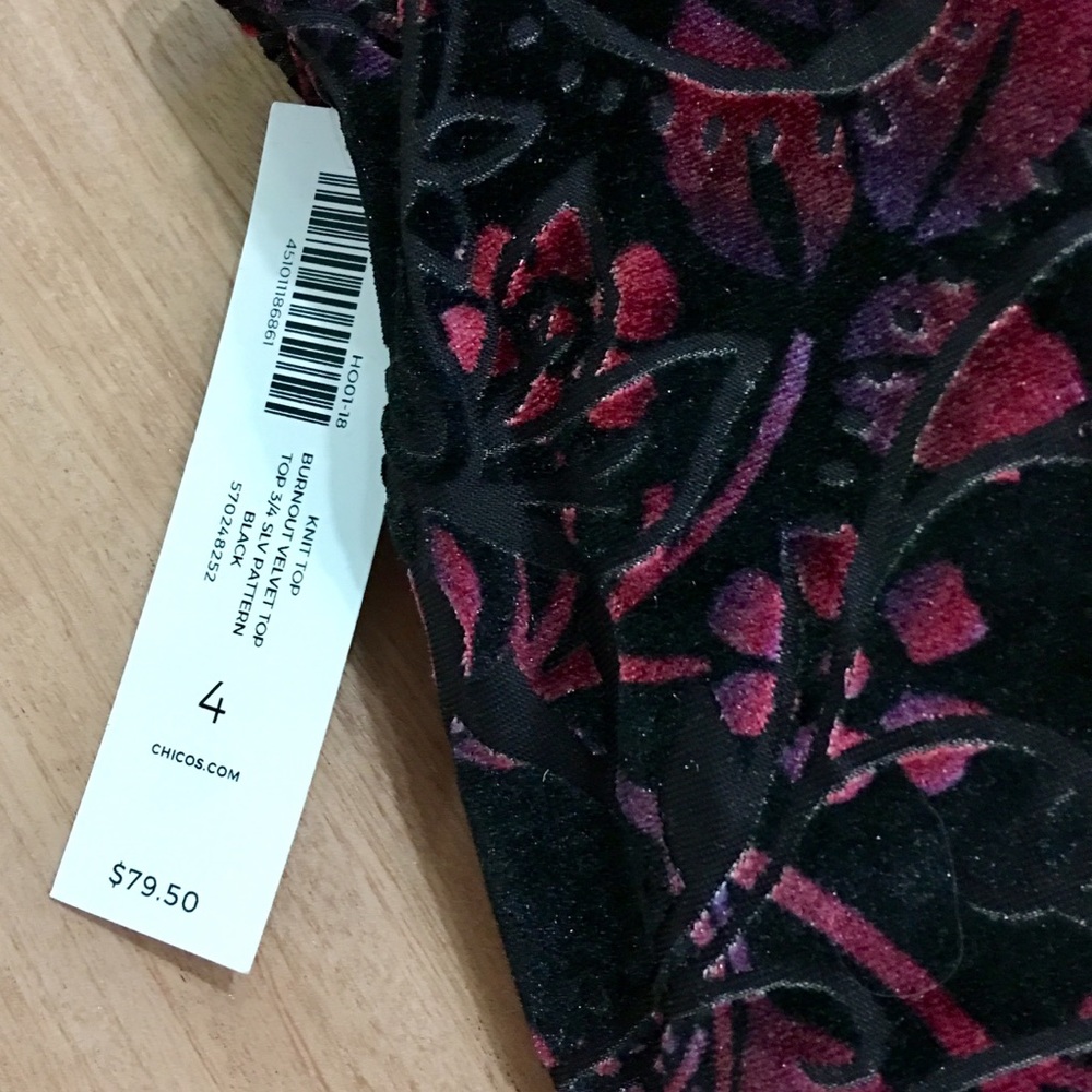 Chico’s Burnout Velvet Top. Brand New. Size 20